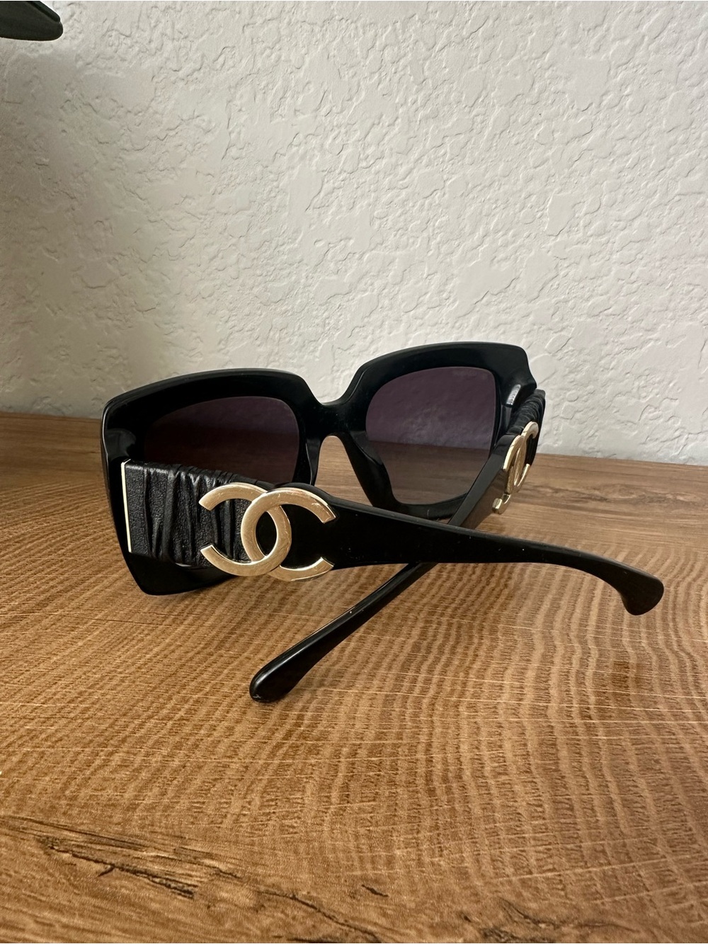 CHANEL Black Square Sunglasses with Gold CC Accents